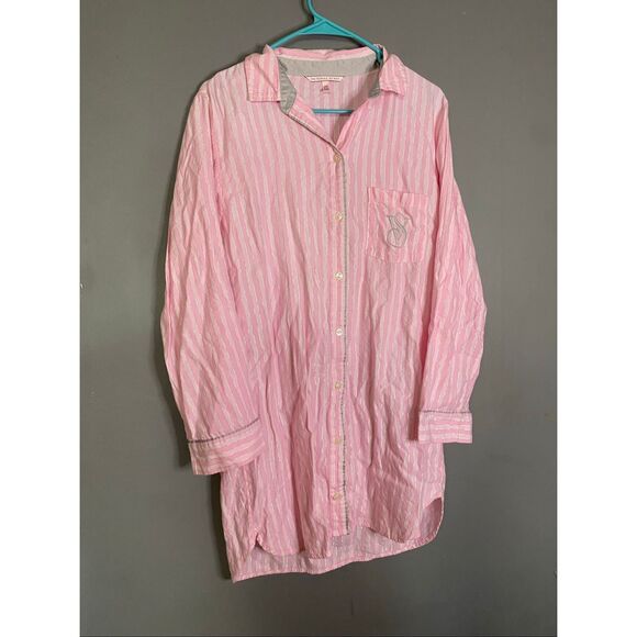 Victoria’s Secret Pink White Stripe Long Sleeve Nightgown Sleep Shirt XS - Picture 2 of 7